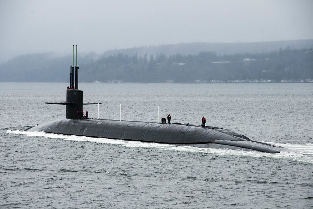 Submarine at the surface of water